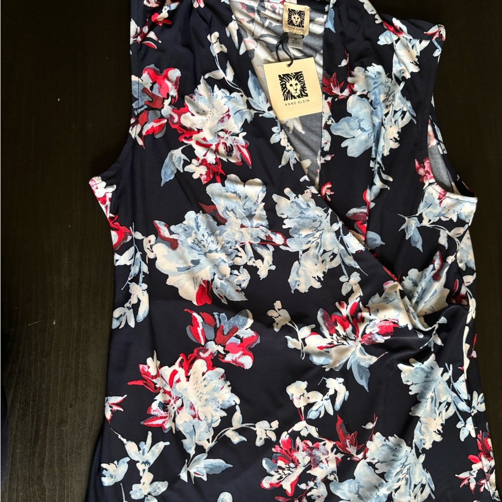 Anne Klein Multicolor Floral Wrap Blouse